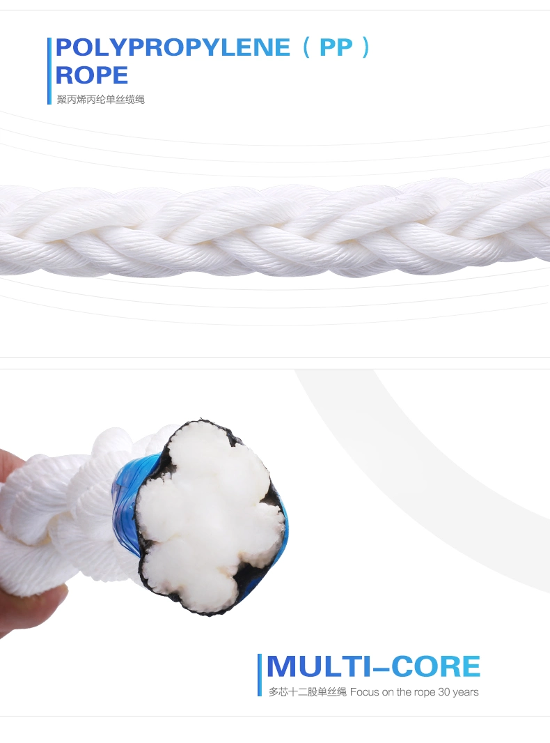 High Strength 8/12 Strand Braided Hawser Polypropylene PP Mono Monofilament Nylon Marine Towing Rope for Mooring