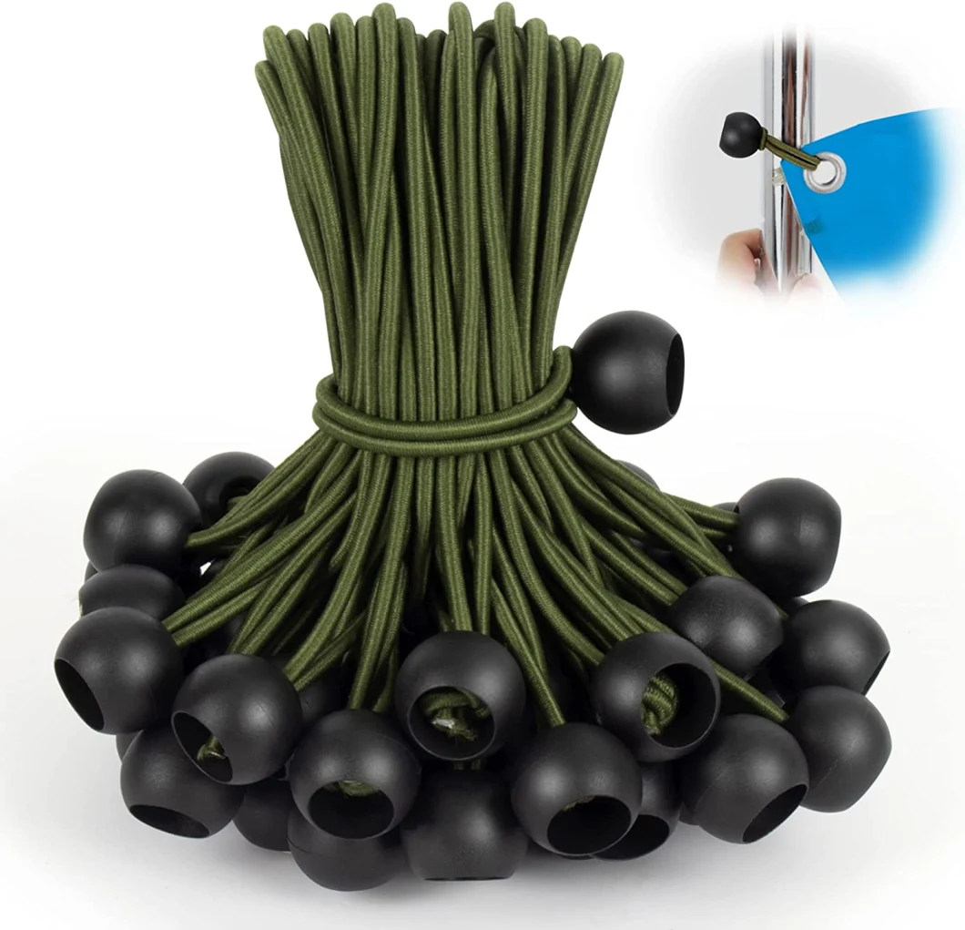 High Quality Black Bungee Ball Cords Tie Down Ball Bungee Outdoor Elastic Ball Loop Bungee Cord for Tent